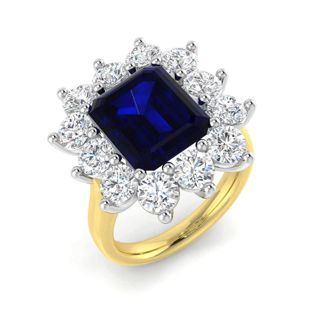 9ct Yellow Gold 9.23ct Laboratory Grown Lab Blue Sapphire Ring