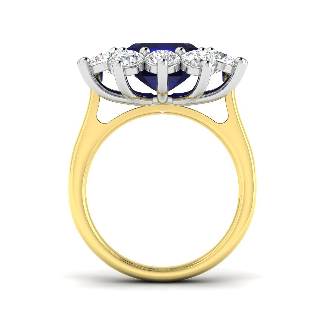 9ct Yellow Gold 9.23ct Laboratory Grown Lab Blue Sapphire Ring