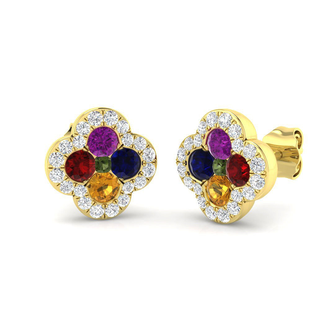 9ct Yellow Gold 1.23ct Multi Sapphire Earrings