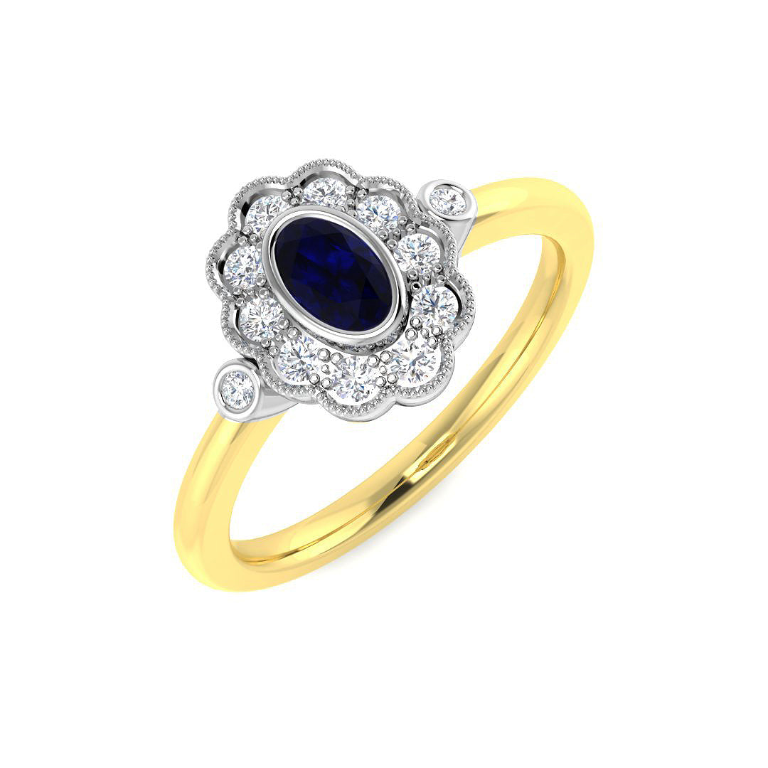 9ct Two-Tone Gold 0.44ct Blue Sapphire Ring