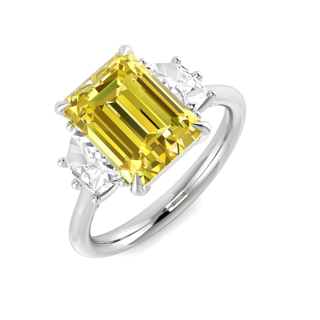 Platinum 4.38ct Laboratory Grown Lab Yellow Diamond Ring