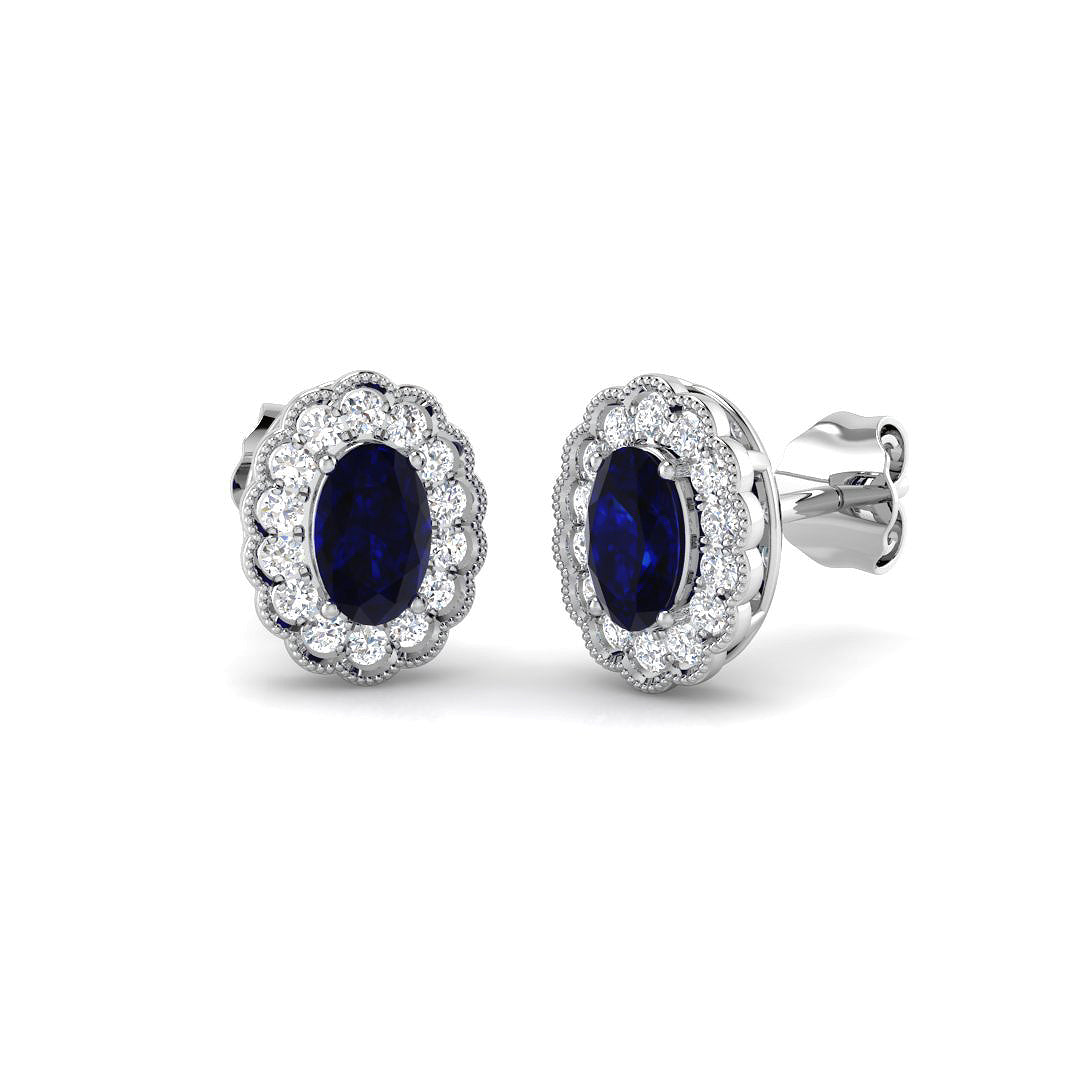 9ct White Gold 0.96ct Blue Sapphire Earrings