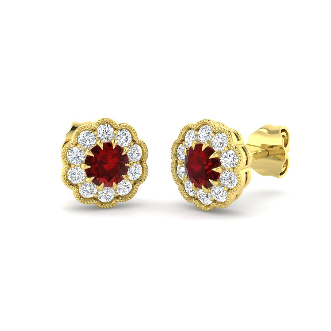 9ct Yellow Gold 0.99ct Ruby Earrings