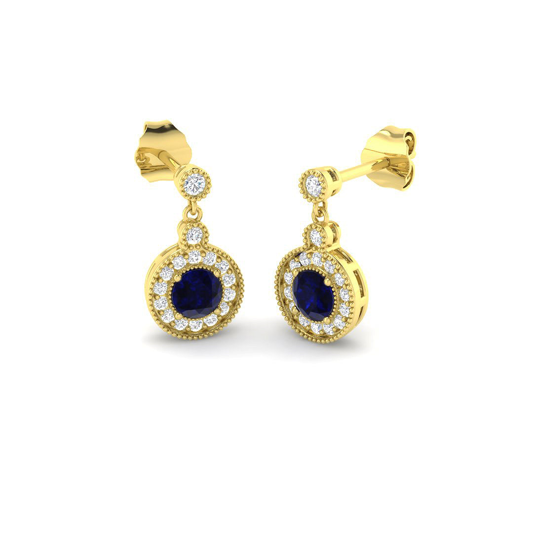 9ct Yellow Gold 0.93ct Blue Sapphire Earrings