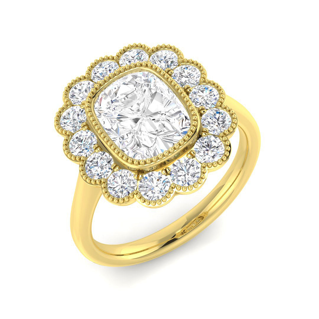 9ct Yellow Gold 2.95ct F VVS2 Laboratory Grown Cvd Old Cut Ring