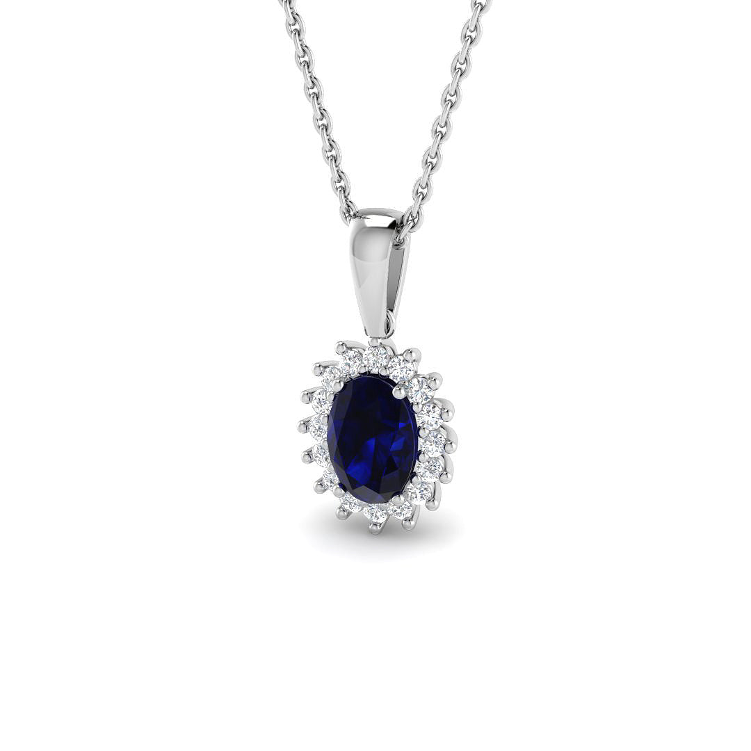 9ct White Gold 0.98ct Blue Sapphire Pendant