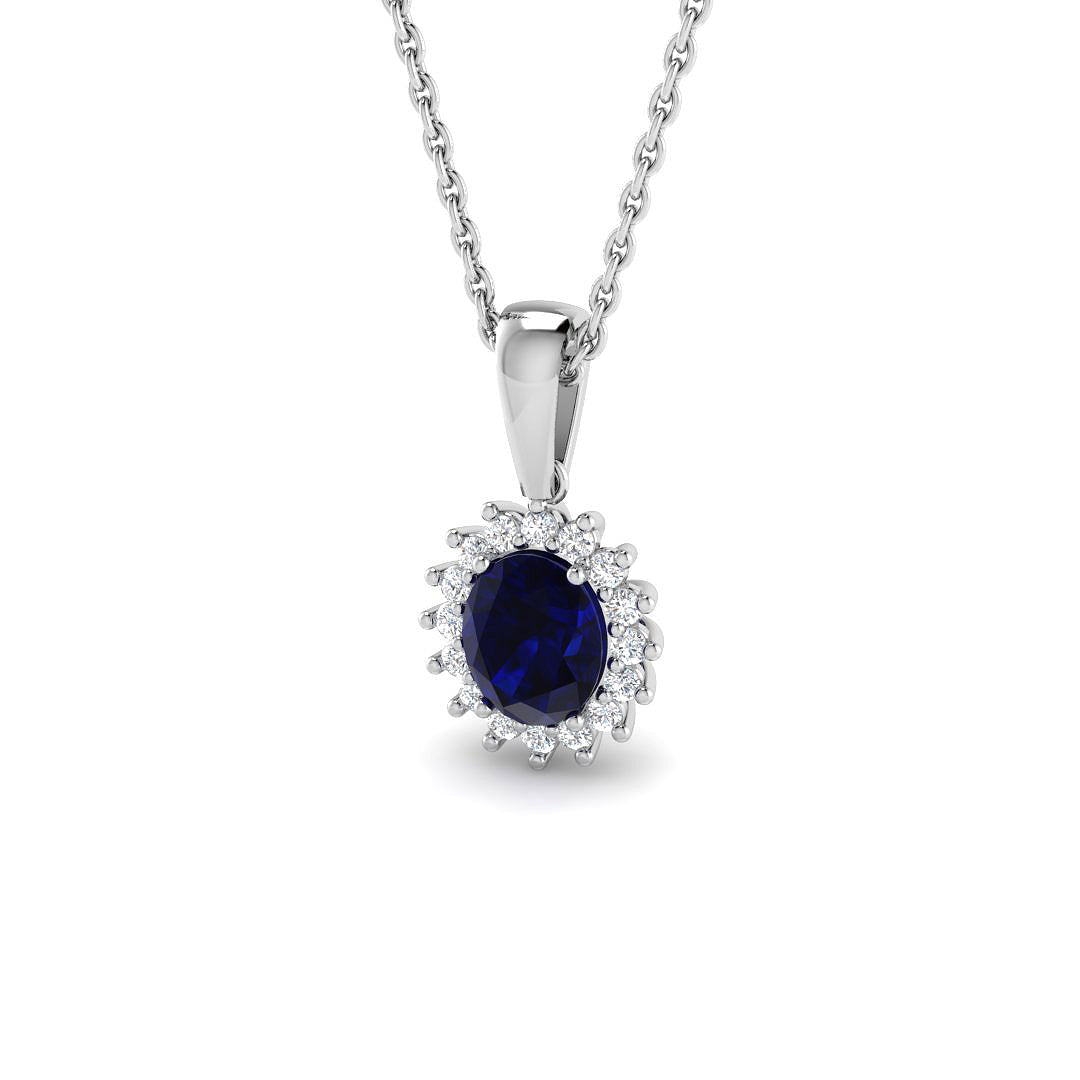 9ct White Gold 1.00ct Blue Sapphire Pendant