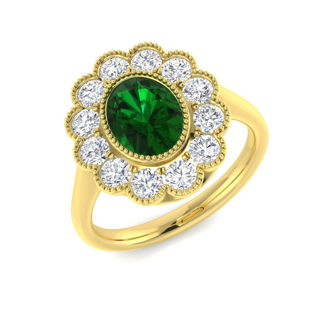 9ct Yellow Gold 2.18ct Laboratory Grown Lab Columbian Emerald Ring