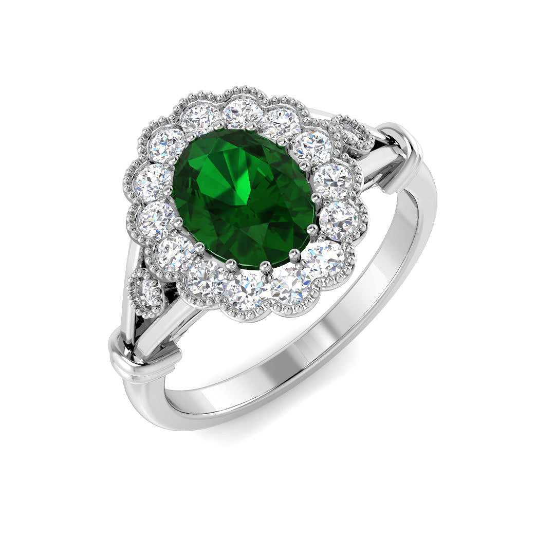 9ct White Gold 1.74ct Laboratory Grown Lab Columbian Emerald Ring