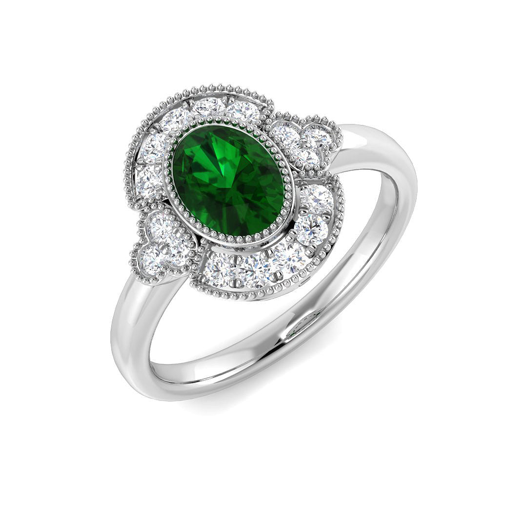 9ct White Gold 1.08ct Laboratory Grown Lab Columbian Emerald Ring