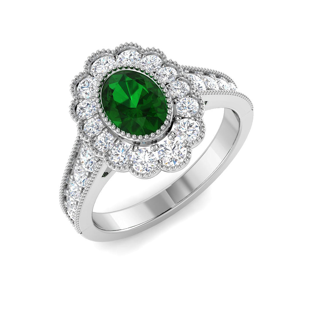 9ct White Gold 1.34ct Laboratory Grown Lab Columbian Emerald Ring