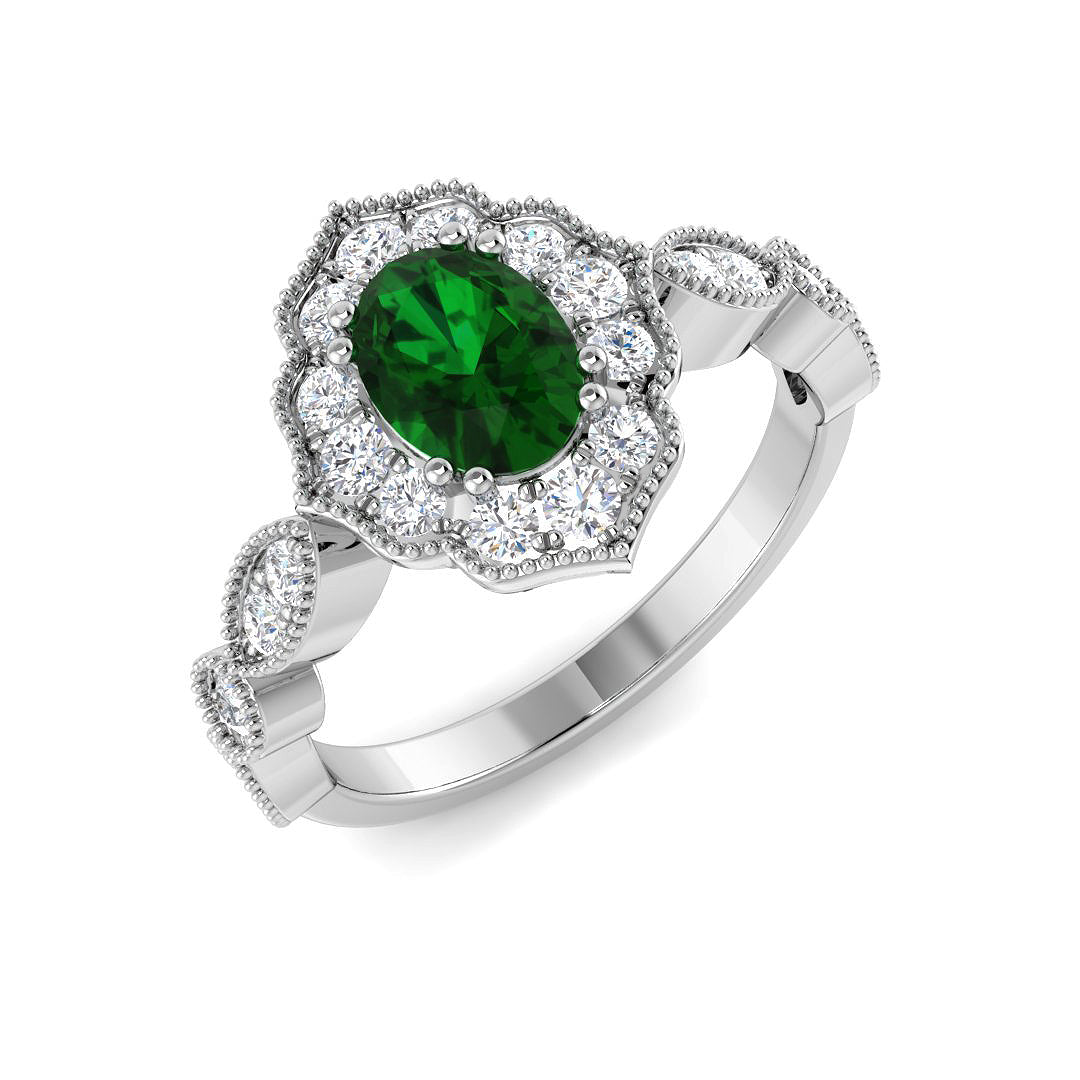 9ct White Gold 1.12ct Laboratory Grown Lab Columbian Emerald Ring