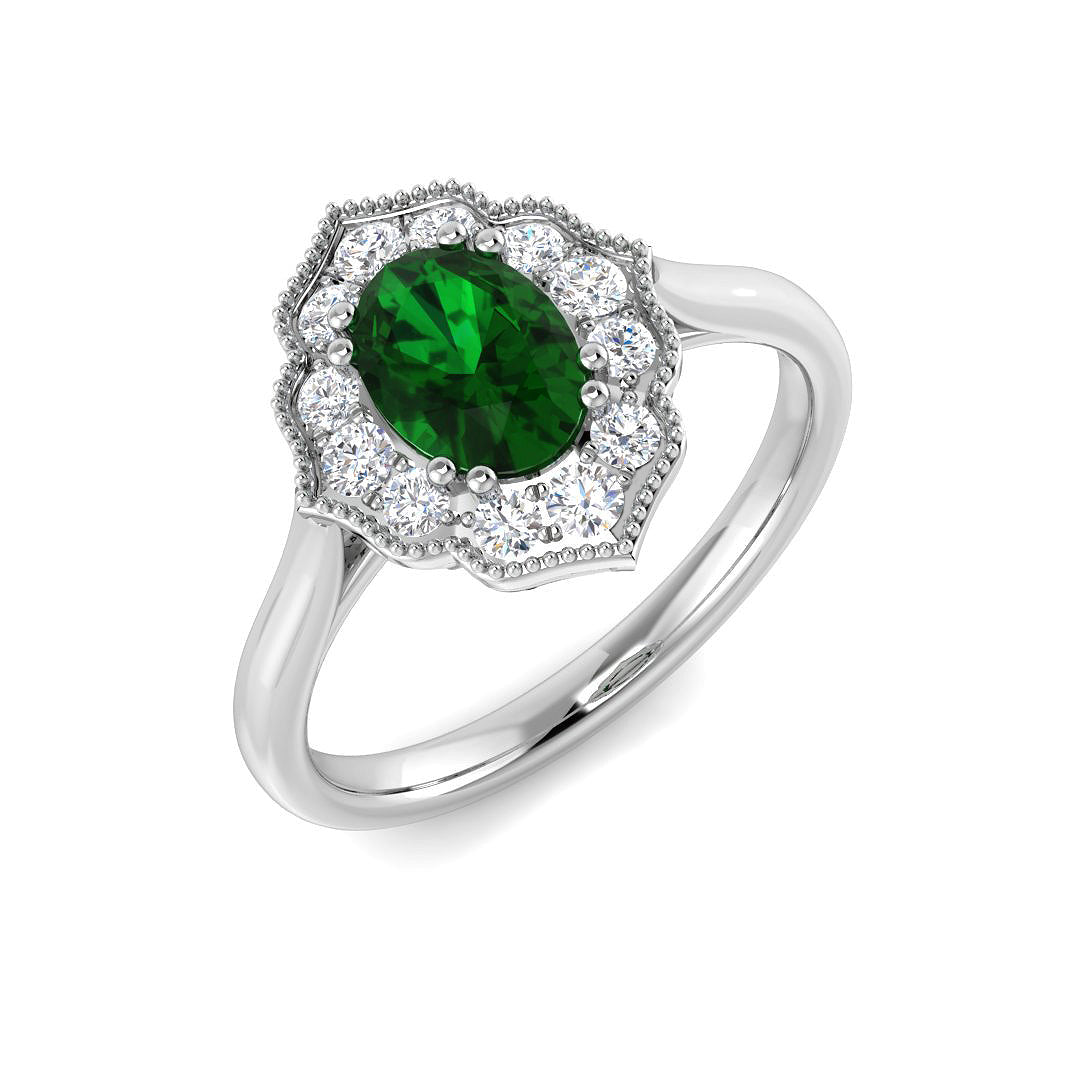 9ct White Gold 1.12ct Laboratory Grown Lab Columbian Emerald Ring