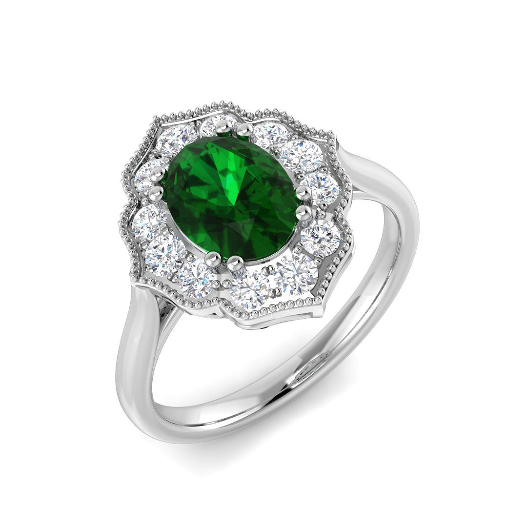 9ct White Gold 1.53ct Laboratory Grown Lab Columbian Emerald Ring