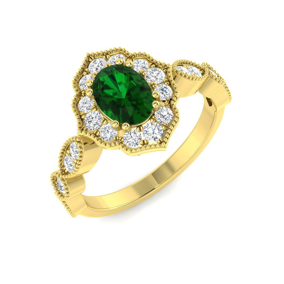 9ct Yellow Gold 1.12ct Laboratory Grown Lab Columbian Emerald Ring