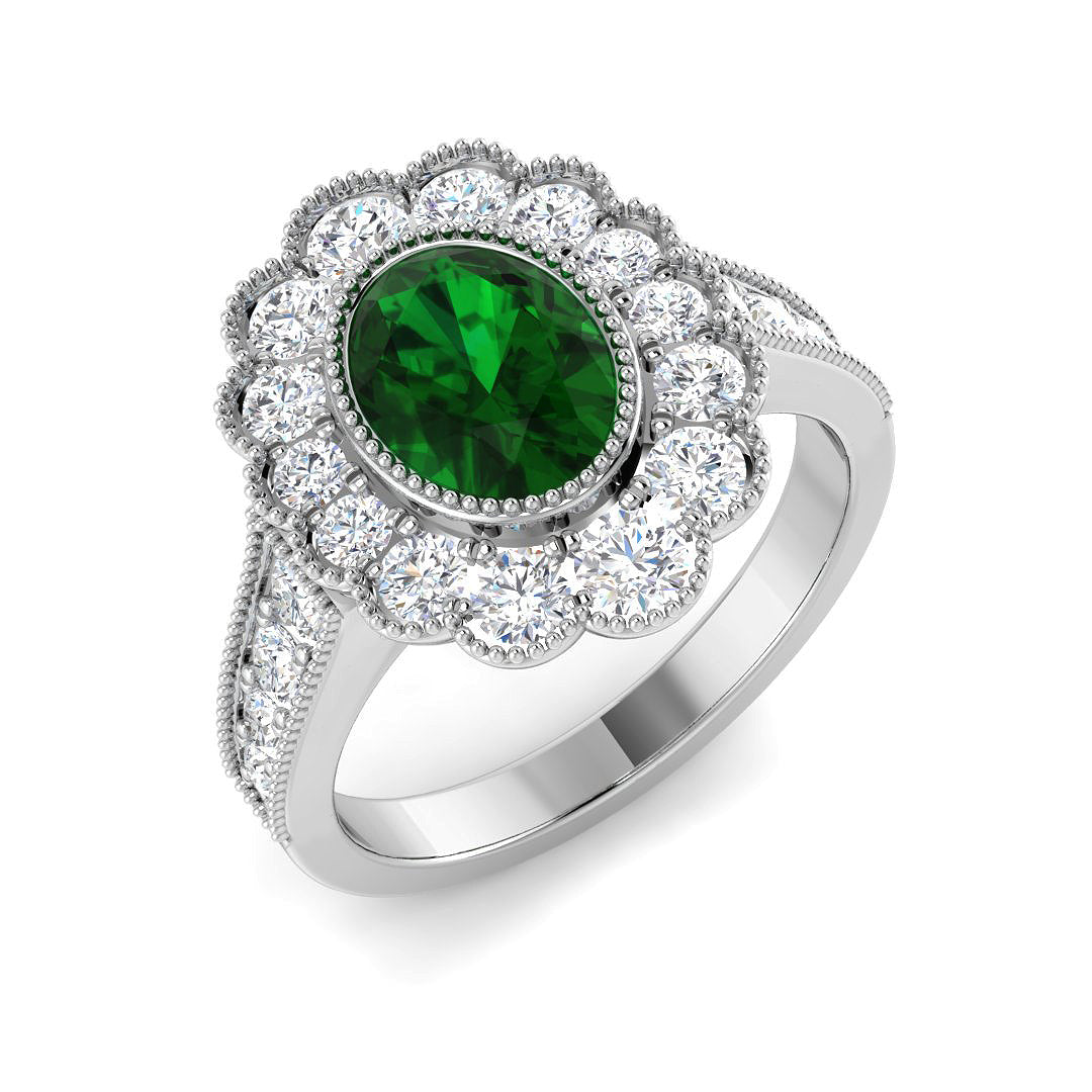 9ct White Gold 2.08ct Laboratory Grown Lab Columbian Emerald Ring
