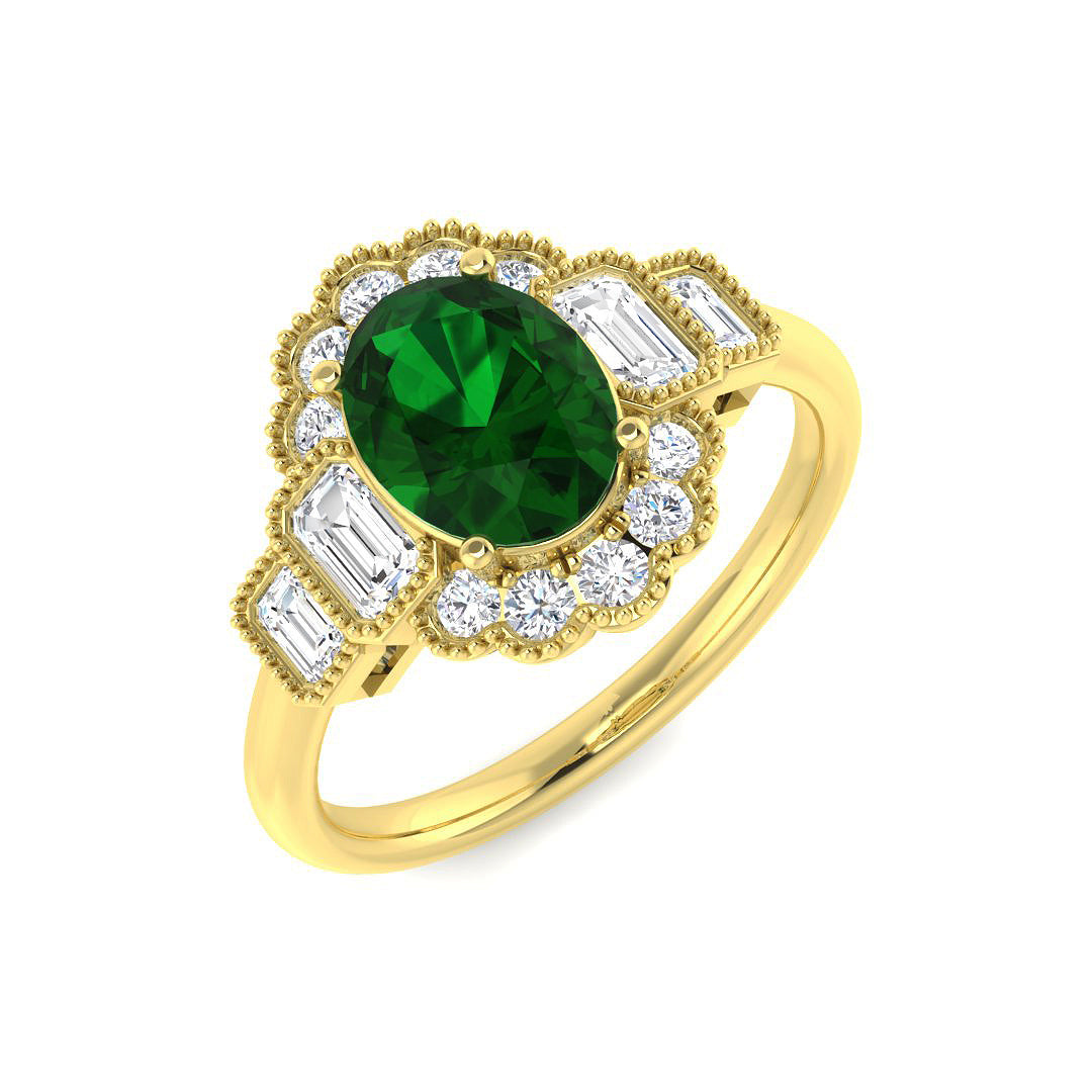 9ct Yellow Gold 1.79ct Laboratory Grown Lab Columbian Emerald Ring