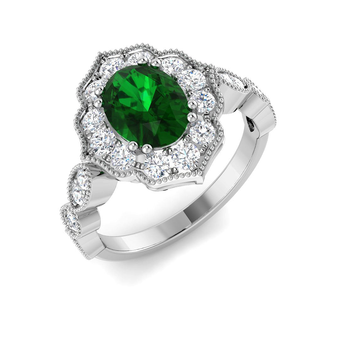 9ct White Gold 1.71ct Laboratory Grown Lab Columbian Emerald Ring