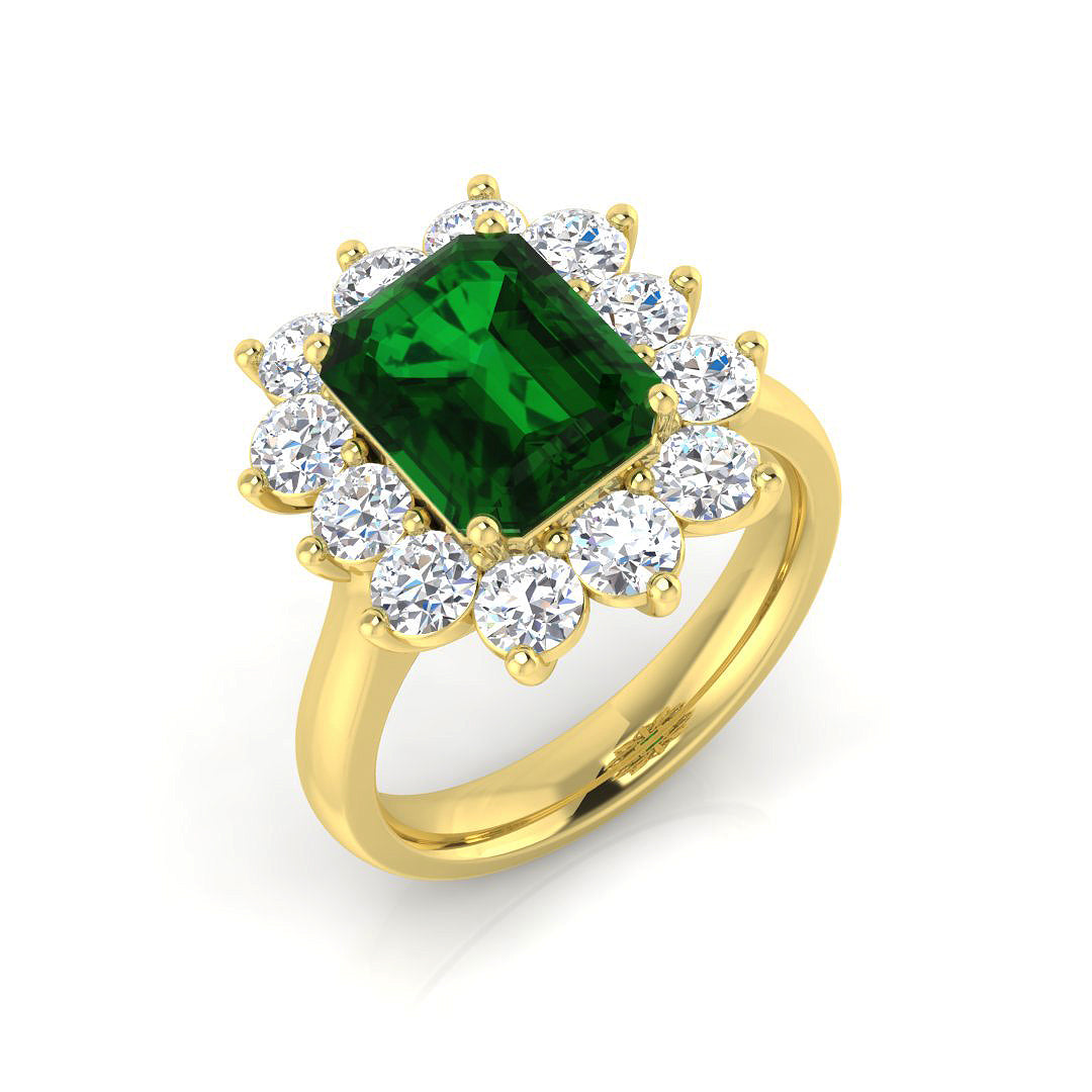9ct Two-Tone Gold 3.80ct Laboratory Grown Lab Columbian Emerald Ring