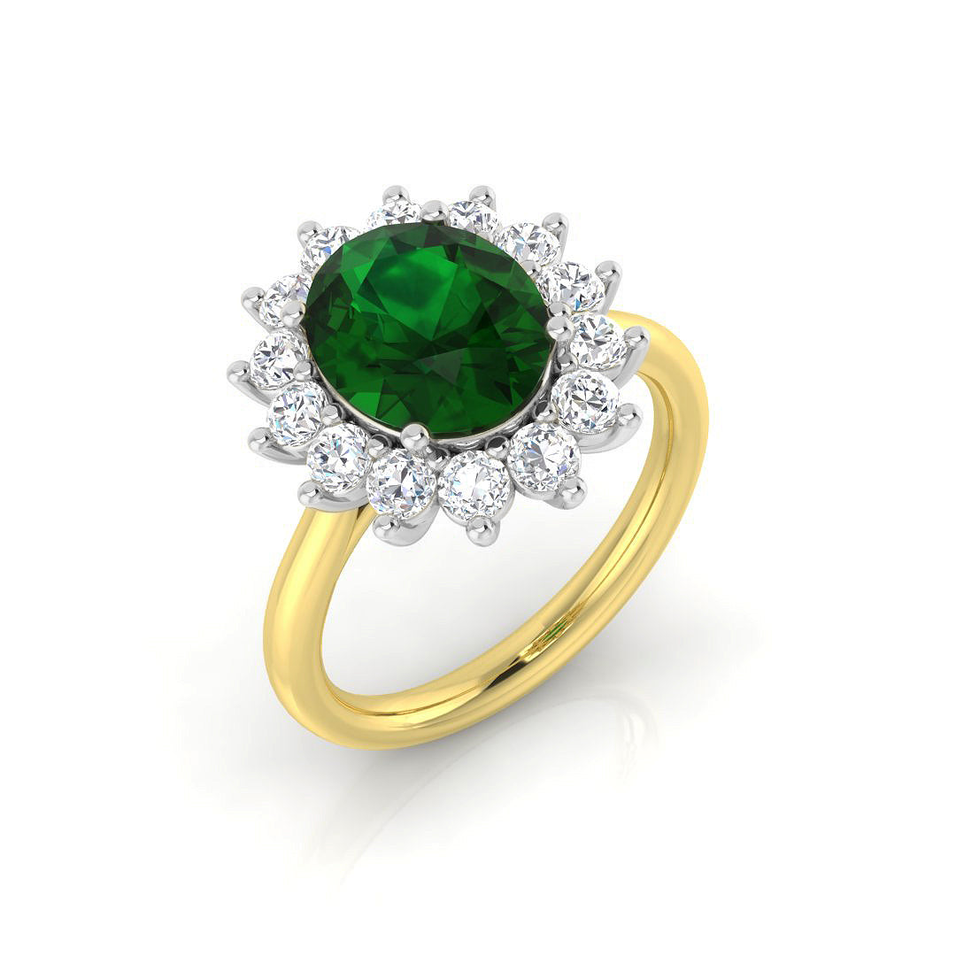 9ct Two-Tone Gold 3.43ct Laboratory Grown Lab Columbian Emerald Ring