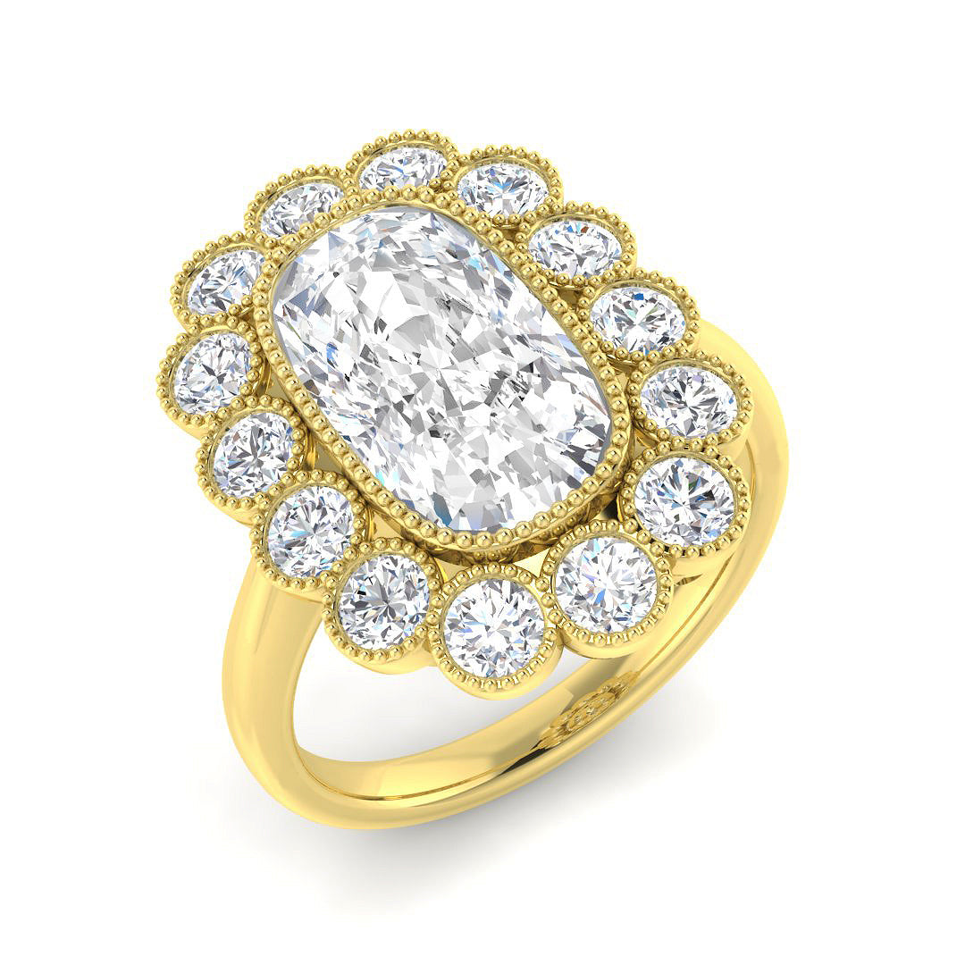 9ct Yellow Gold 4.31ct F VVS2 Laboratory Grown Cvd Old Cut Ring