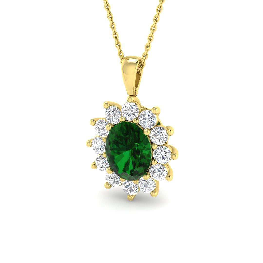 9ct Yellow Gold 3.55ct Laboratory Grown Lab Columbian Emerald Pendant