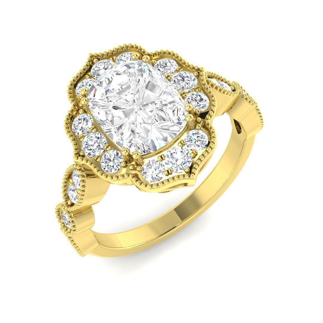 9ct Yellow Gold 2.67ct E VVS2 Laboratory Grown Cvd Old Cut Ring