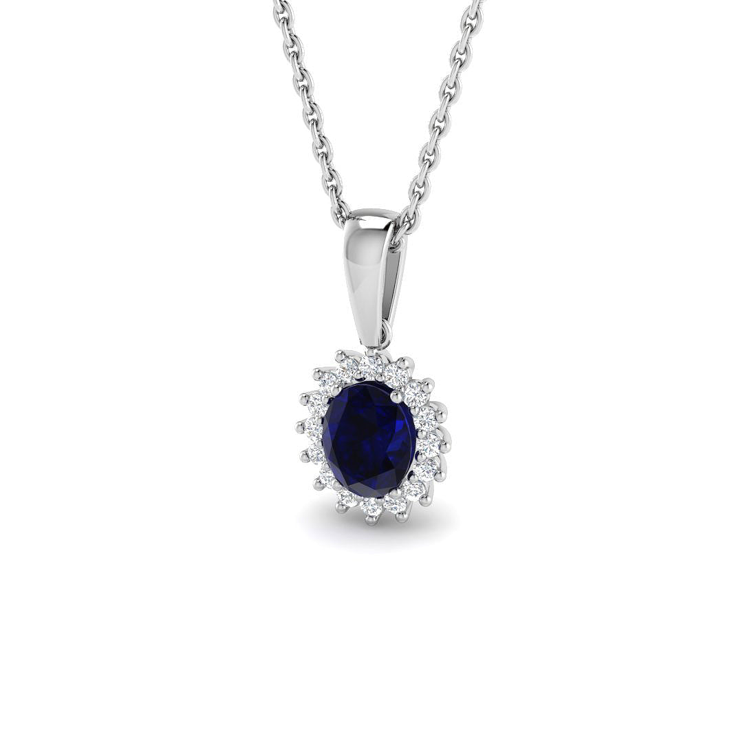 9ct White Gold 0.67ct Blue Sapphire Pendant