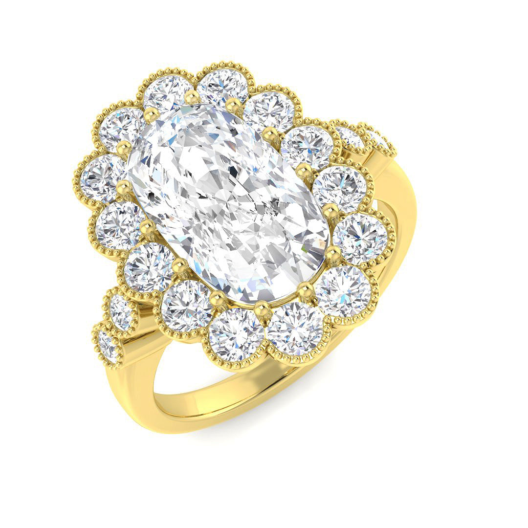 9ct Yellow Gold 4.24ct F VVS2 Laboratory Grown Cvd Old Cut Ring