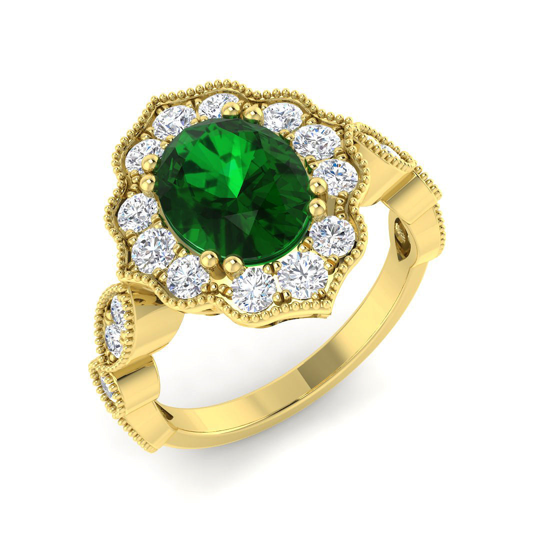 9ct Yellow Gold 2.43ct Laboratory Grown Lab Columbian Emerald Ring