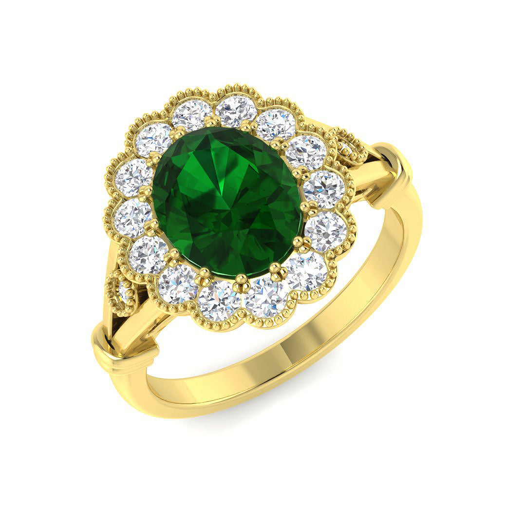 9ct Yellow Gold 2.18ct Laboratory Grown Lab Columbian Emerald Ring
