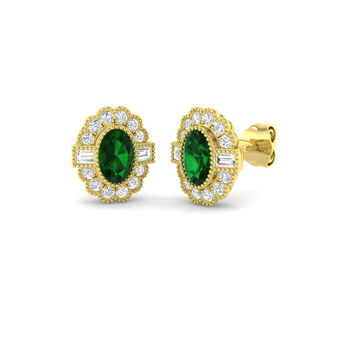 9ct Yellow Gold 1.21ct Emerald Earrings