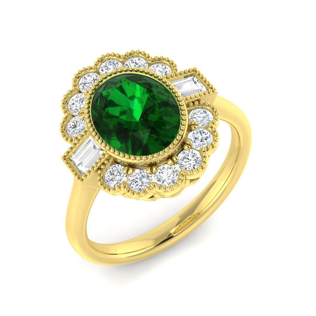 9ct Yellow Gold 2.15ct Laboratory Grown Lab Columbian Emerald Ring