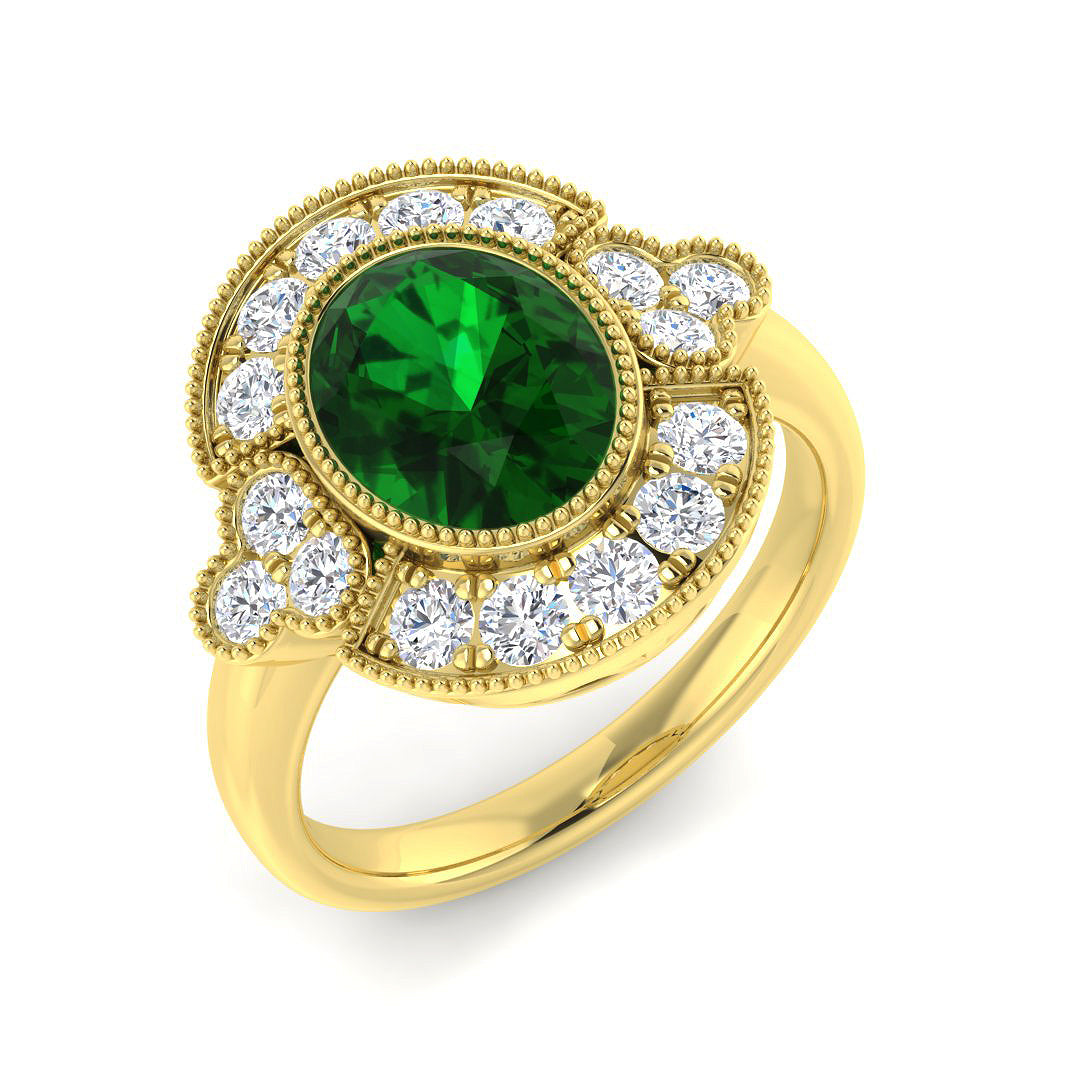 9ct Yellow Gold 2.40ct Laboratory Grown Lab Columbian Emerald Ring