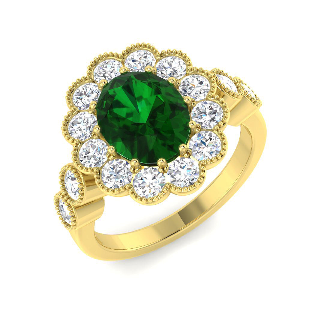 9ct Yellow Gold 2.88ct Laboratory Grown Lab Columbian Emerald Ring