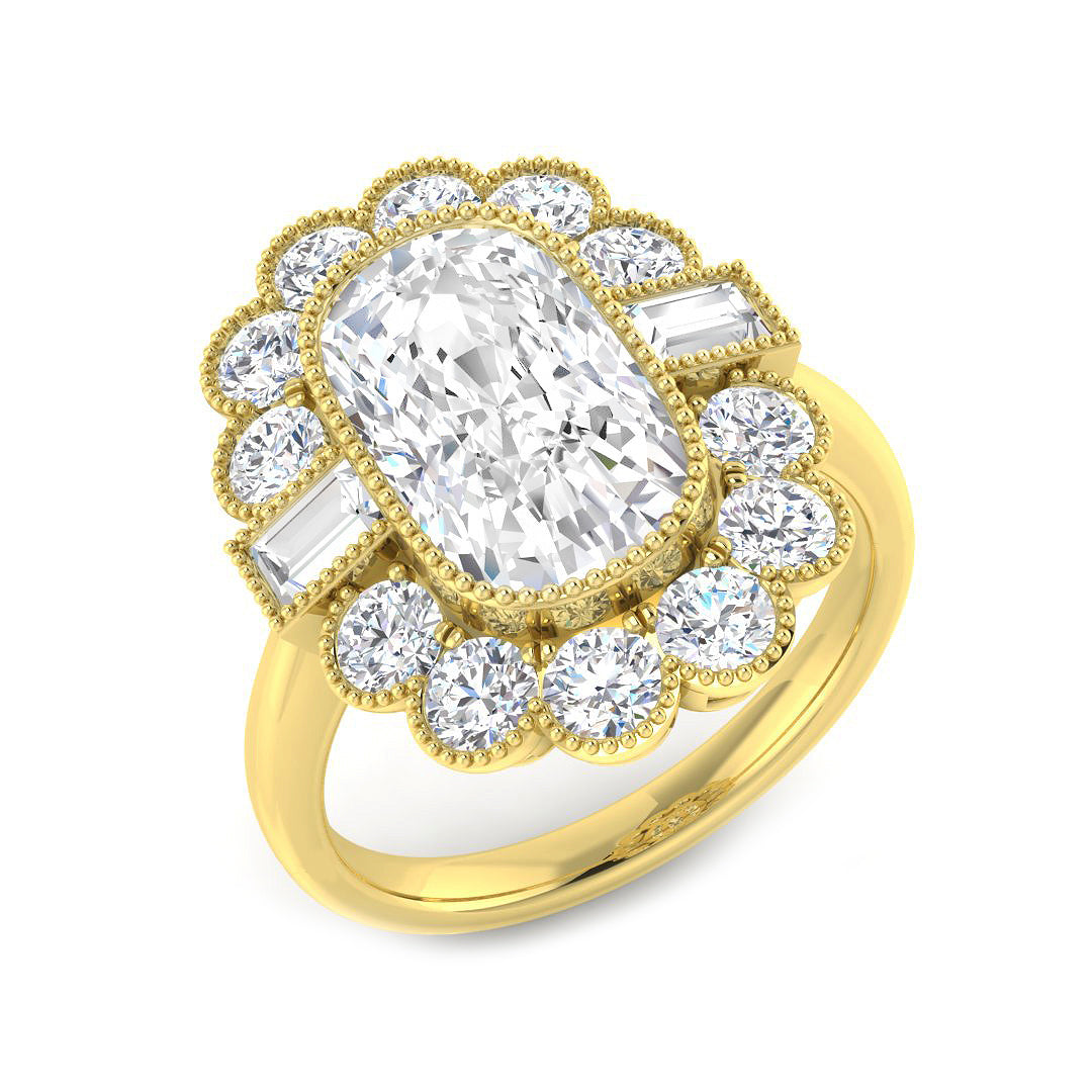 9ct Yellow Gold 4.22ct E VVS2 Laboratory Grown Cvd Old Cut Ring