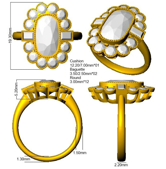 9ct Yellow Gold 4.22ct E VVS2 Laboratory Grown Cvd Old Cut Ring