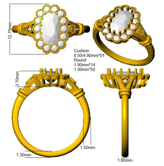 9ct Yellow Gold 1.41ct E VVS2 Laboratory Grown Cvd Old Cut Ring