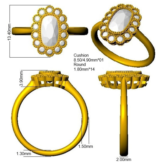 9ct Yellow Gold 1.35ct E VVS2 Laboratory Grown Cvd Old Cut Ring