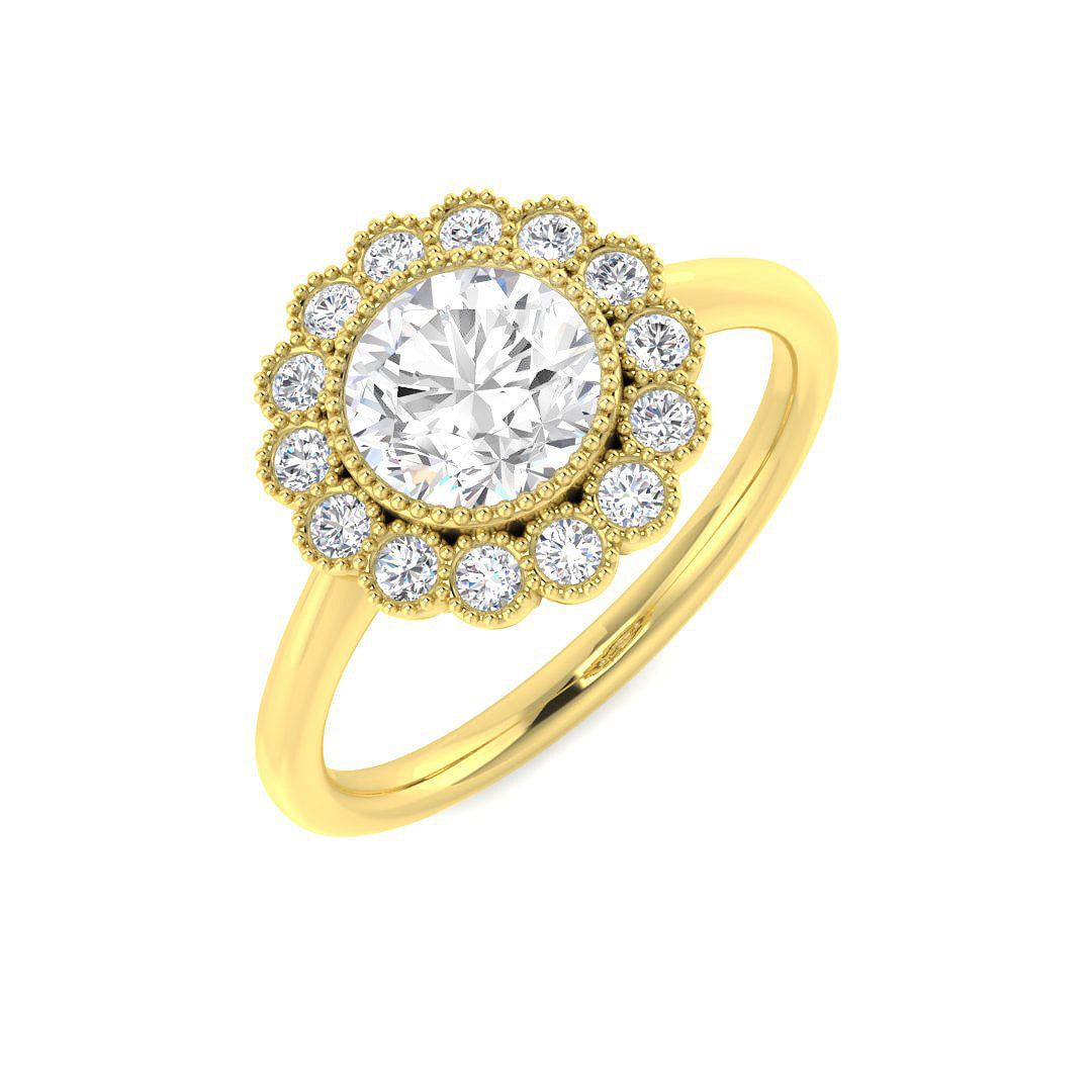 9ct Yellow Gold 1.34ct D VVS2 Laboratory Grown Cvd Old Cut Ring