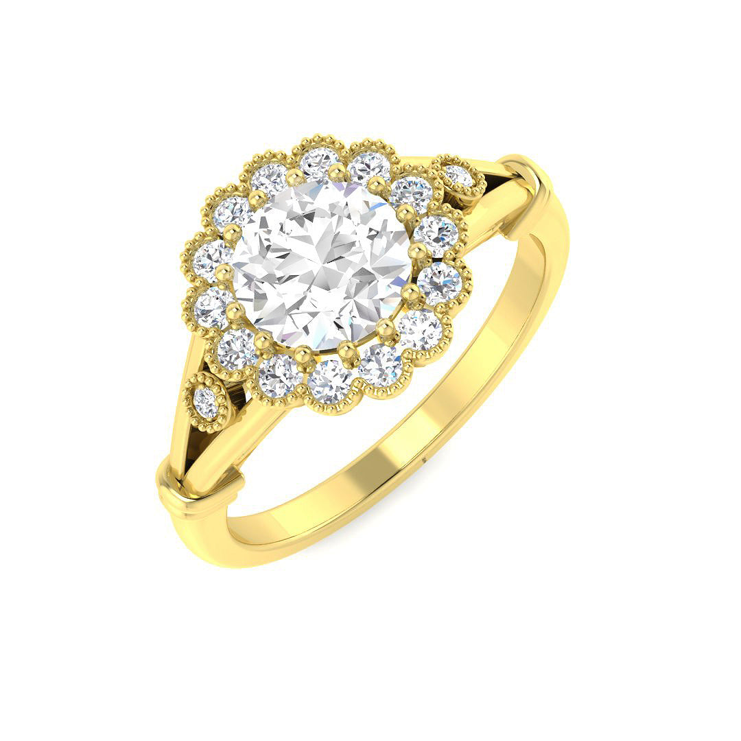 9ct Yellow Gold 1.35ct D VVS2 Laboratory Grown Cvd Old Cut Ring