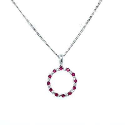 Ruby and Diamond Halo Pendant