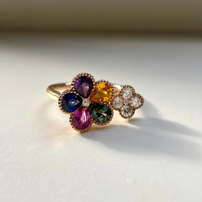 Rainbow Sapphire and Diamond Flower ring 🌷🌻🌹
