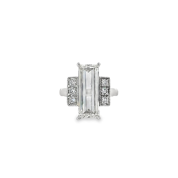 5.00ct Lab Grown Baguette Cut Diamond Engagement Ring Claw Set In Platinum