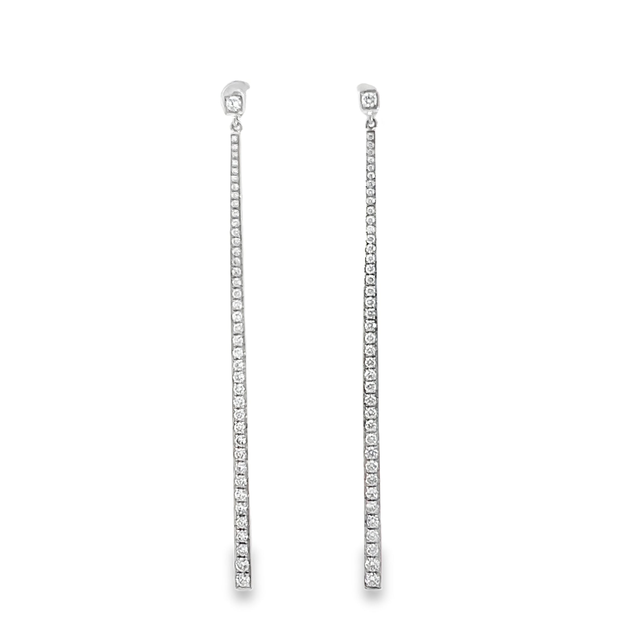 0.89ct Natural Round Brilliant Cut Diamond Stick Drop Earrings Set in 18ct White Gold