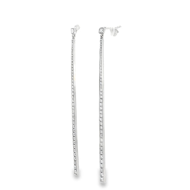 0.89ct Natural Round Brilliant Cut Diamond Stick Drop Earrings Set in 18ct White Gold