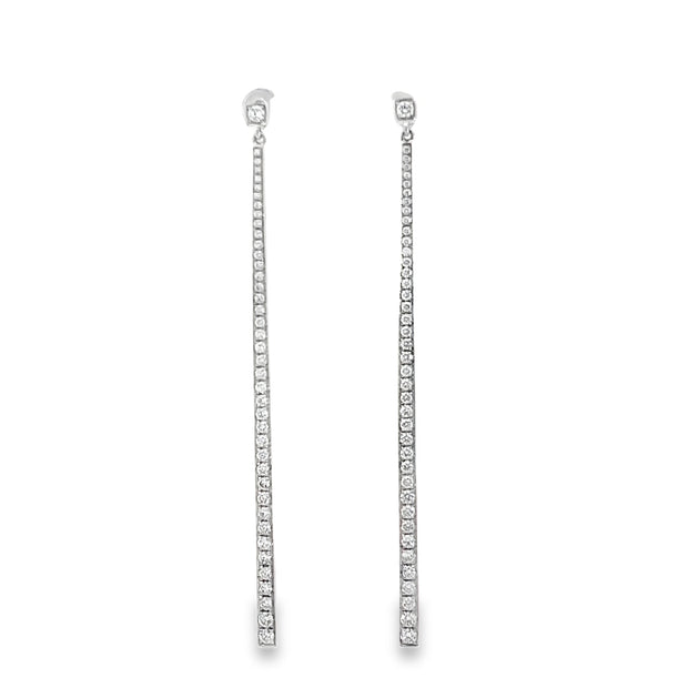 0.89ct Natural Round Brilliant Cut Diamond Stick Drop Earrings Set in 18ct White Gold