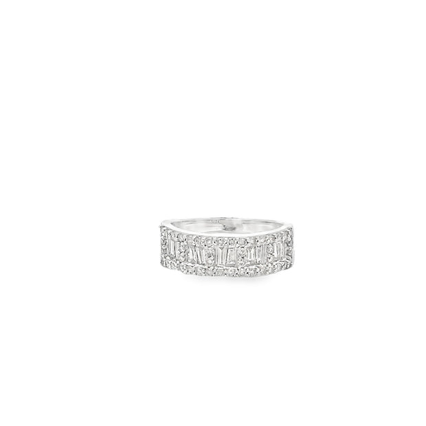 1.10ct Natural Baguette And Round Brilliant Cut Diamond Cluster Ring Set In 9ct White Gold