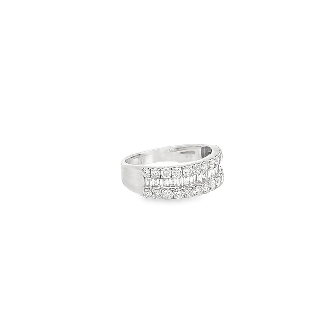 1.58ct Natural Round and Baguette Cut Diamond Cluster Ring Set In 18ct White Gold