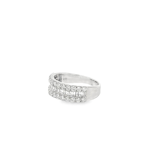 1.58ct Natural Round and Baguette Cut Diamond Cluster Ring Set In 18ct White Gold